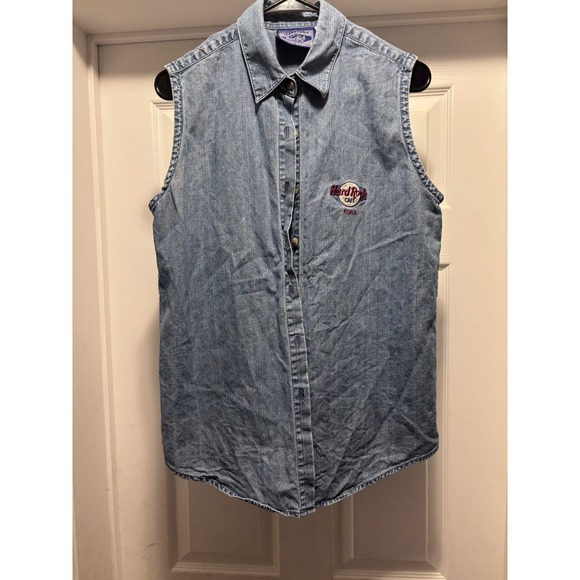 Tops - Vintage "Kona" Hawaii 90s Hard Rock Cafe Denim button up Women's sleeveless